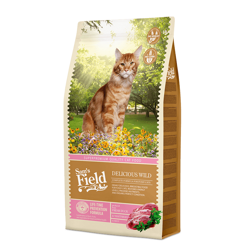 Sams Field Cat Delicious Wild 7,5 kg - kattefoder med and