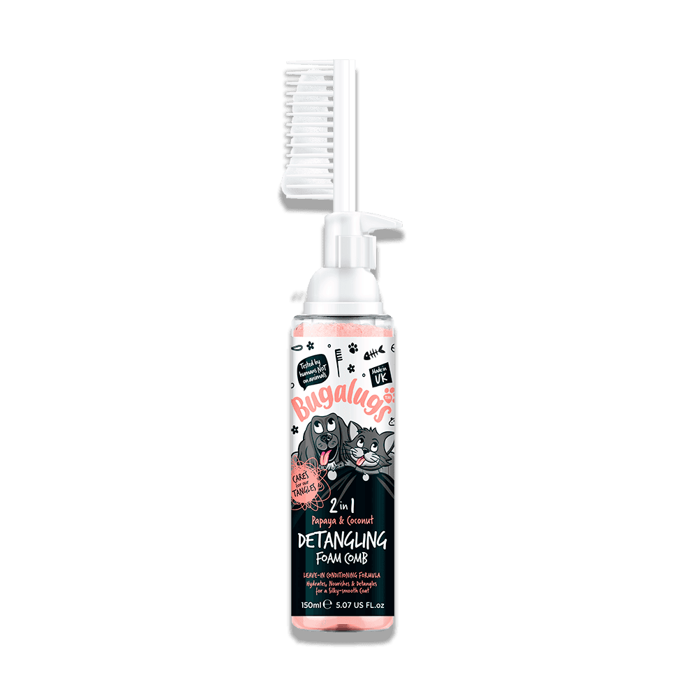 Forsiden af 2 in 1 Papaya & Coconut Detangling Foam Comb for Dogs & Cats
